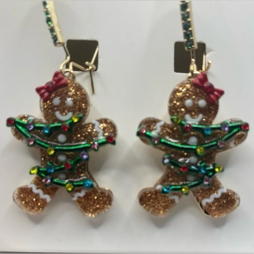 BETSEY JOHNSON SET Christmas Gingerbread in Lights Earrings Necklace Brooch NWT - Picture 3 of 16